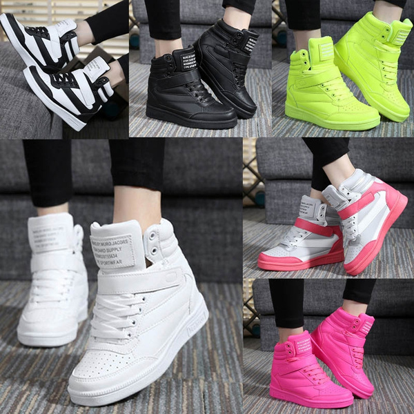 WOMENS HIGH TOP TRAINERS LADIES ANKLE SNEAKERS CHUNKY LACE UP COMFY WOMEN  SHOES | eBay